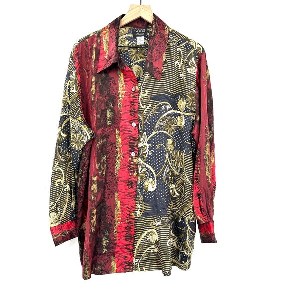 Vintage Tops - Vintage 90s KOOS of course! 100% silk oversized button up maximalist shirt 2X